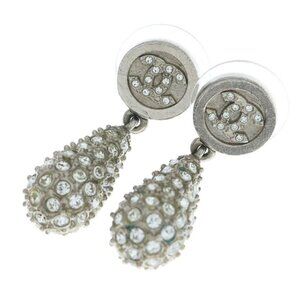 Chanel CC Logo Rhinestone Earrings Silver
